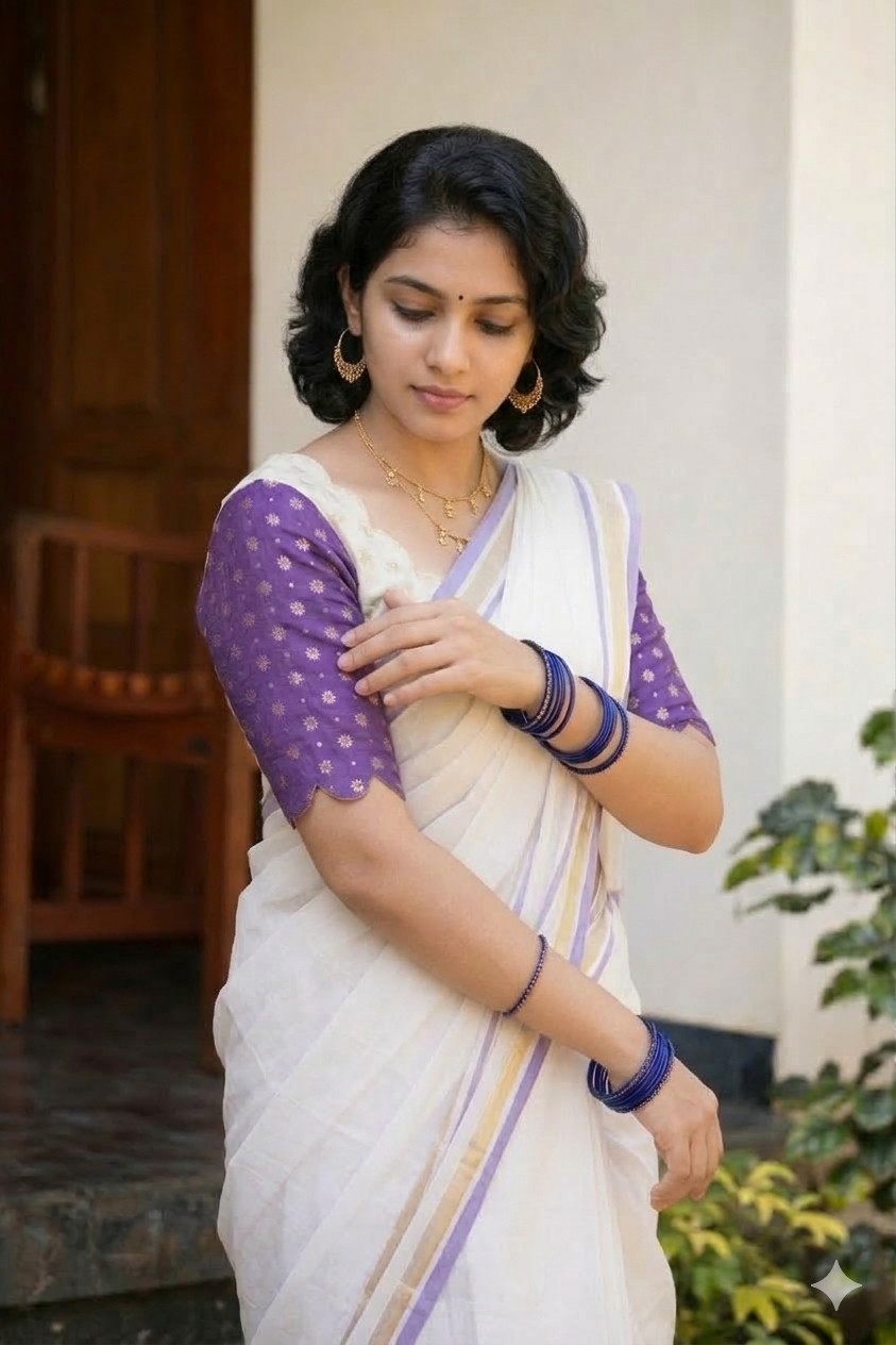 Item Code-DD21,Mulcotton Saree :A graceful revival of traditional off-white woven with a touch of lavender royalty.