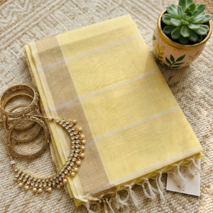 Item Code-DD12,Sun Kissed Elegance-Pastel Yellow Handloom Saree