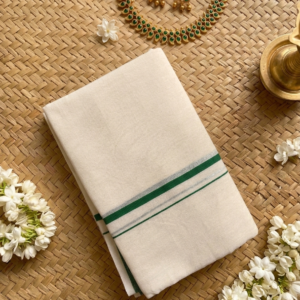 Item Code-DD03,Kerala Puliyilakara Set Mundu Green.
