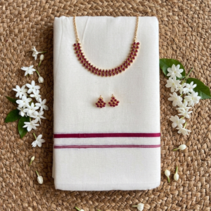 Item Code-DD02,Kerala Puliyilakara Set Mundu Maroon
