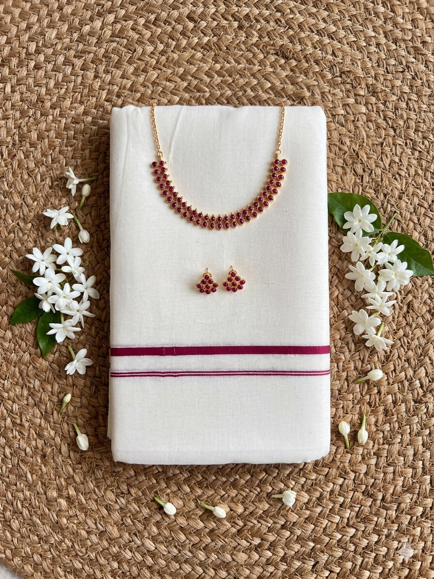 Item Code-DD02,Kerala Puliyilakara Set Mundu Maroon
