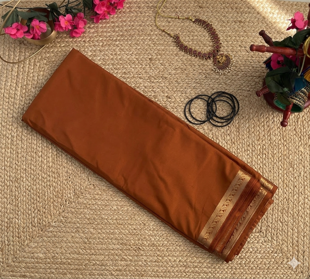 Item Code-DD17,Mysore Silk Saree : Draped in the serene beauty of Orrange and gold - Image 2