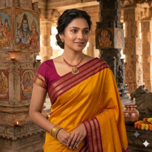 Item Code-DD30,Mysore Silk Saree : Draped in the serene beauty of yellow and Rani Pink Boarder