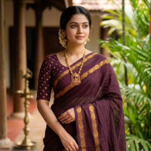 Item Code-DD14,Sungidi Cotton : Celebrating the beautiful contrast of dark coffee hues and shimmering gold.