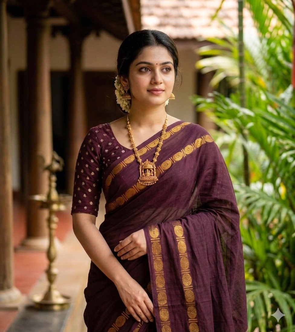 Item Code-DD14,Sungidi Cotton : Celebrating the beautiful contrast of dark coffee hues and shimmering gold.