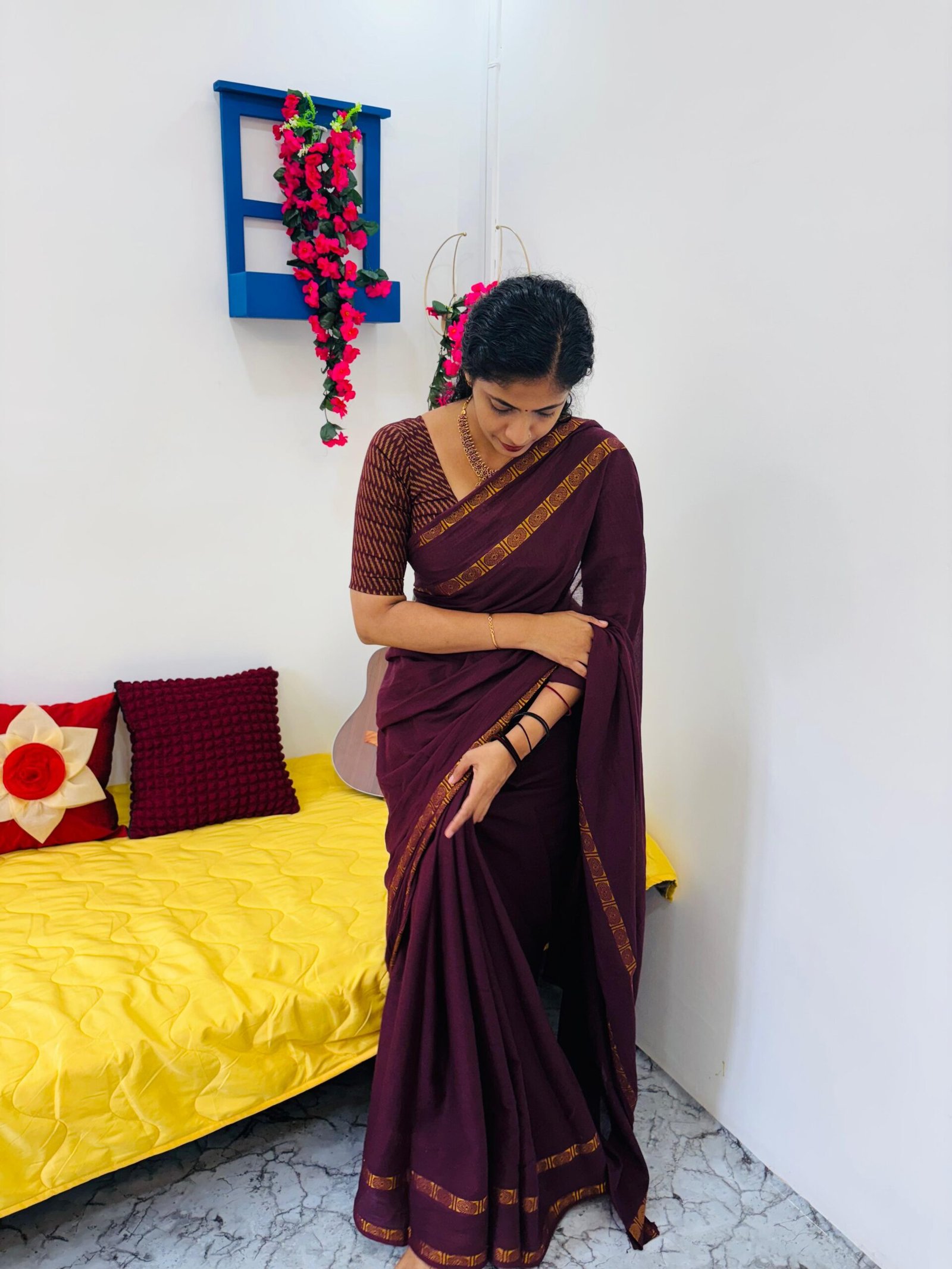 Item Code-DD14,Sungidi Cotton : Celebrating the beautiful contrast of dark coffee hues and shimmering gold. - Image 2
