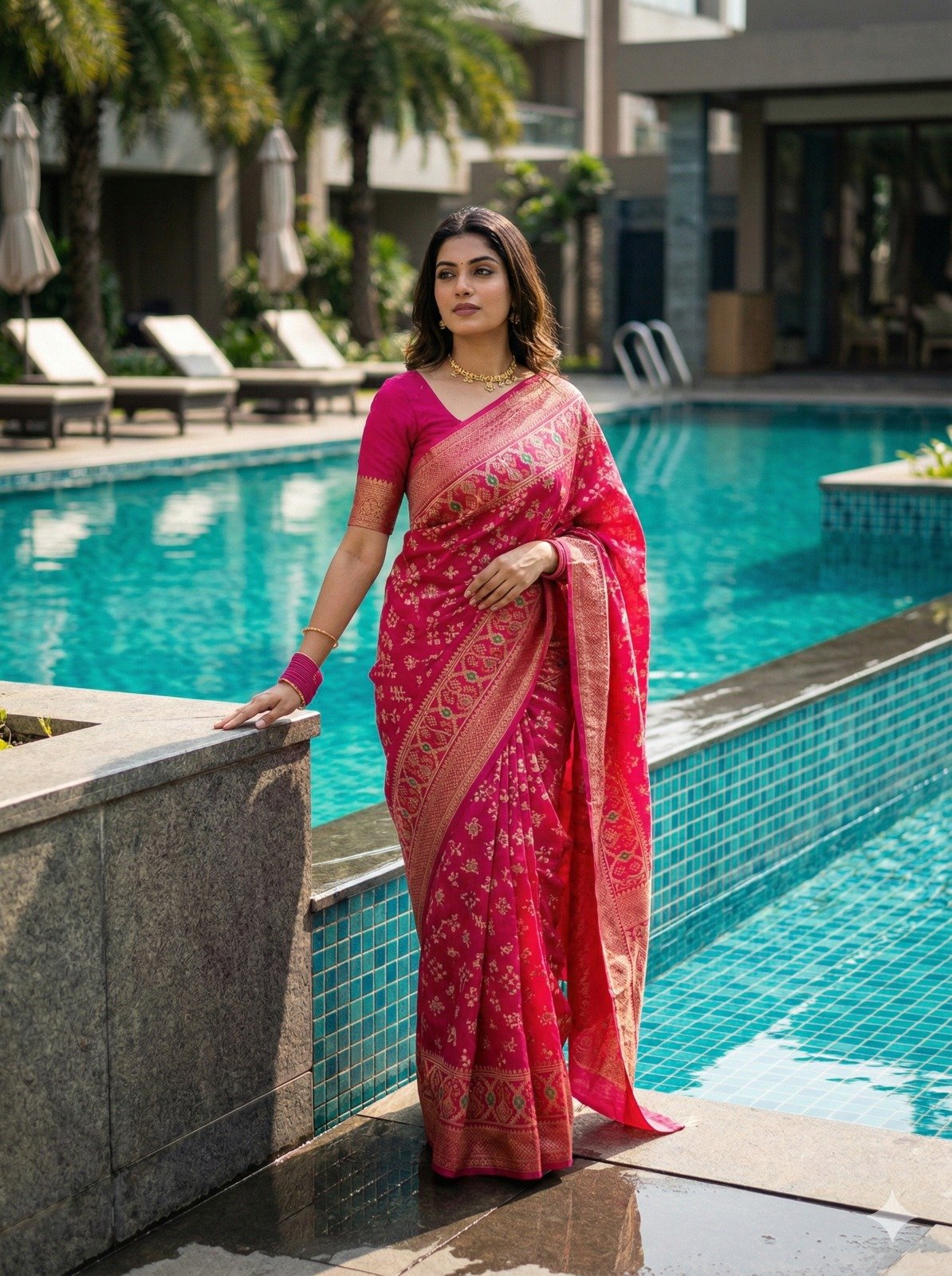 Item Code-DD18,Crushed Saree :An exquisite display of intricate patterns and radiant pink color designed to make a statement.