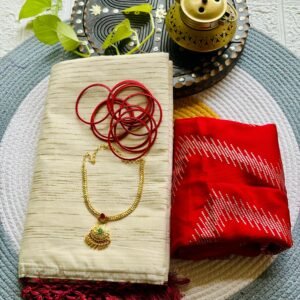 Item Code-DD06,Kerala Sparkle Set Saree Red