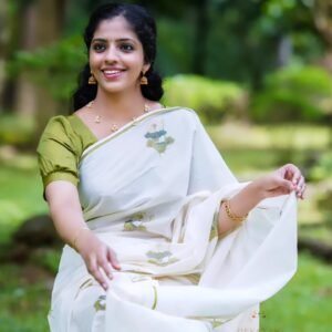 Item Code-DD01,Lotus Printed Kerala Saree