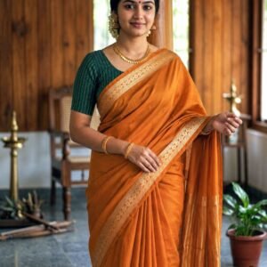 Item Code-DD17,Mysore Silk Saree : Draped in the serene beauty of Orrange and gold