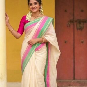 Item Code-DD25,Mulcotton Saree:A delicate dance of ivory with a beautiful border in the softest mulcotton.
