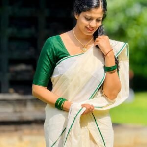 Item Code-DD03,Kerala Puliyilakara Set Mundu Green.