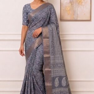 Item Code-DD19,Crushed Saree :Delicate floral vines meeting timeless, structured borders