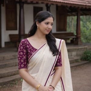 Item Code-DD08,Kerala Puliyilakara Set Saree Grape colour
