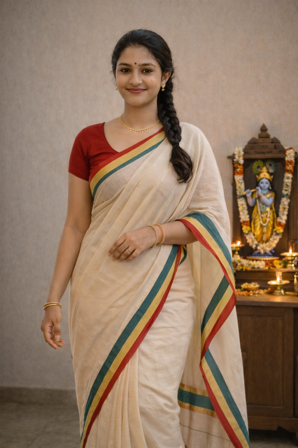 Item Code-DD22,Mulcotton Saree :Traditional elegance meets a vibrant tri-color border