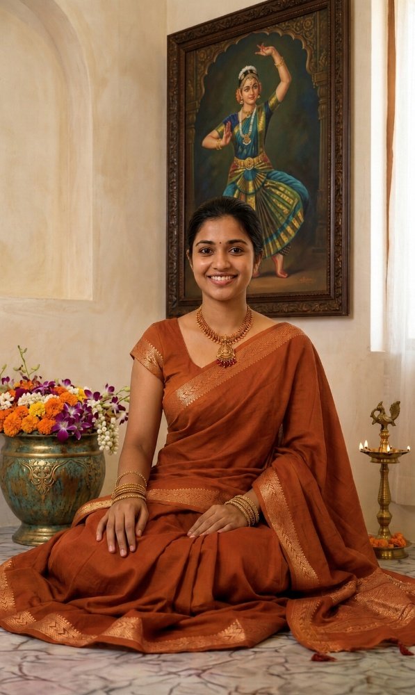 Item Code-DD17,Mysore Silk Saree : Draped in the serene beauty of Orrange and gold - Image 3